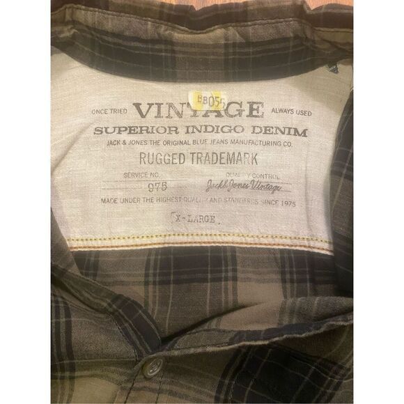 Jack & Jones Vintage Men’s Green Black Plaid Long Sleeve Button Down Shirt XL - Picture 5 of 9